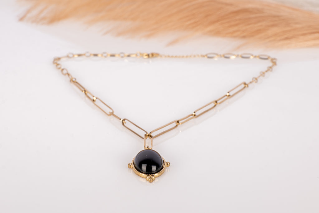 Stainless Steel Necklace - Black Pearl