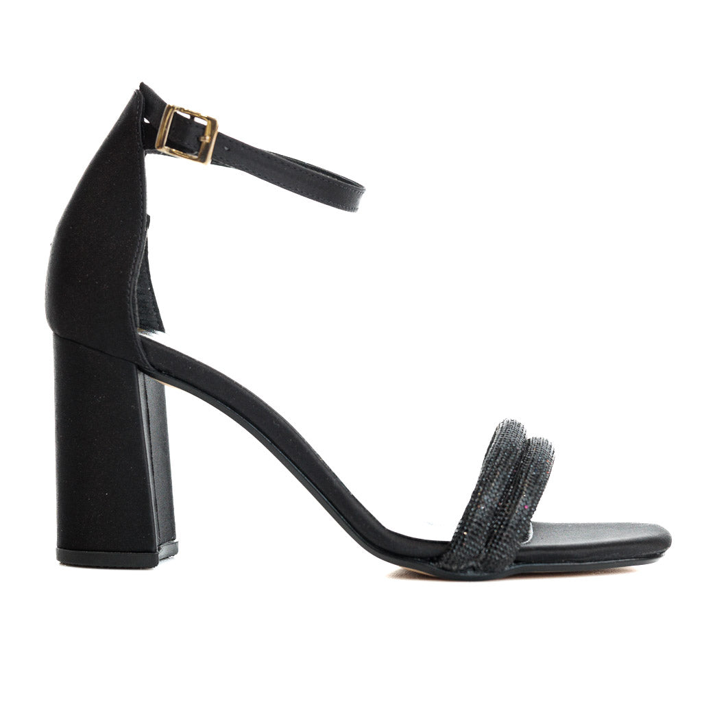 Satin Sandals with Strass - Black